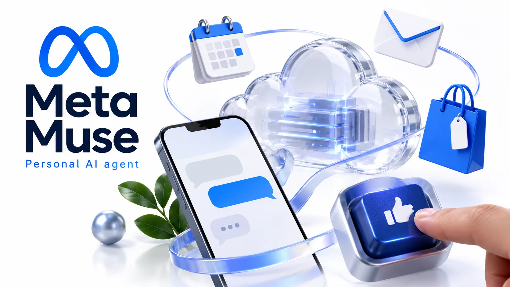 Meta Muse concept showing a personal-agent phone with calendar, shopping and approval objects.