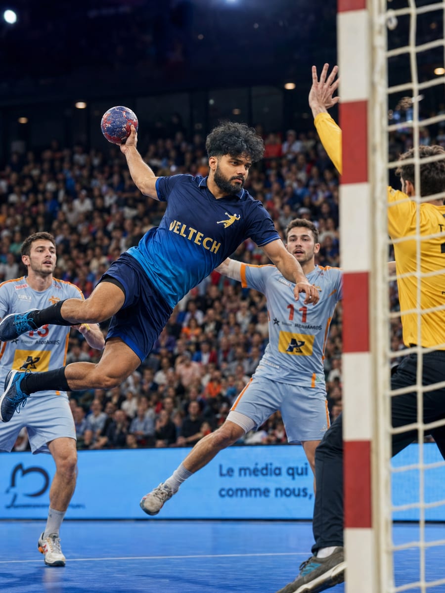 AI-assisted visualization of a jump shot toward goal