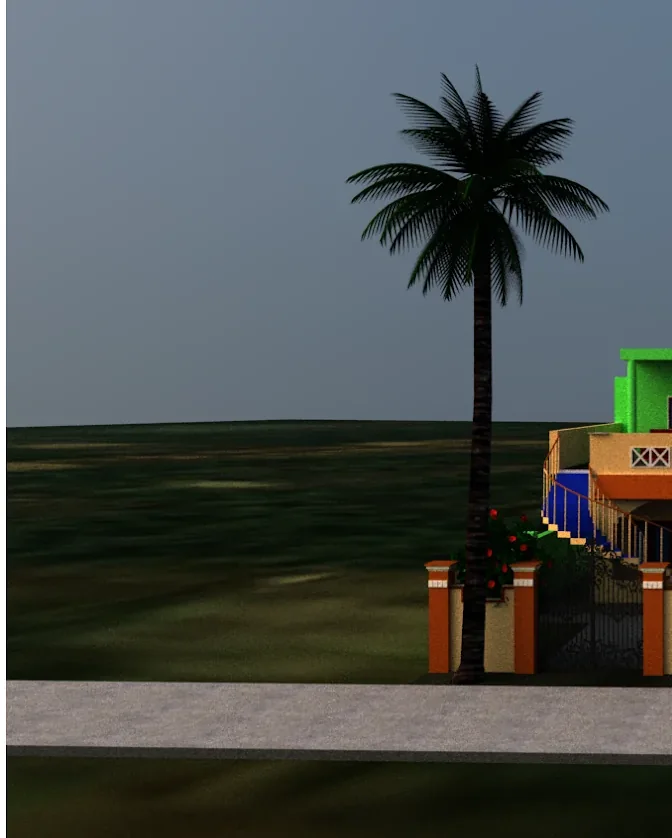 External spiral staircase on the SSKS Home Designs building model